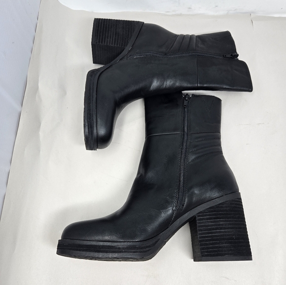 Korks Women's Black Faux Leather Boots Sz 8.5M Big Block Stacked Heels Casual - Picture 5 of 11